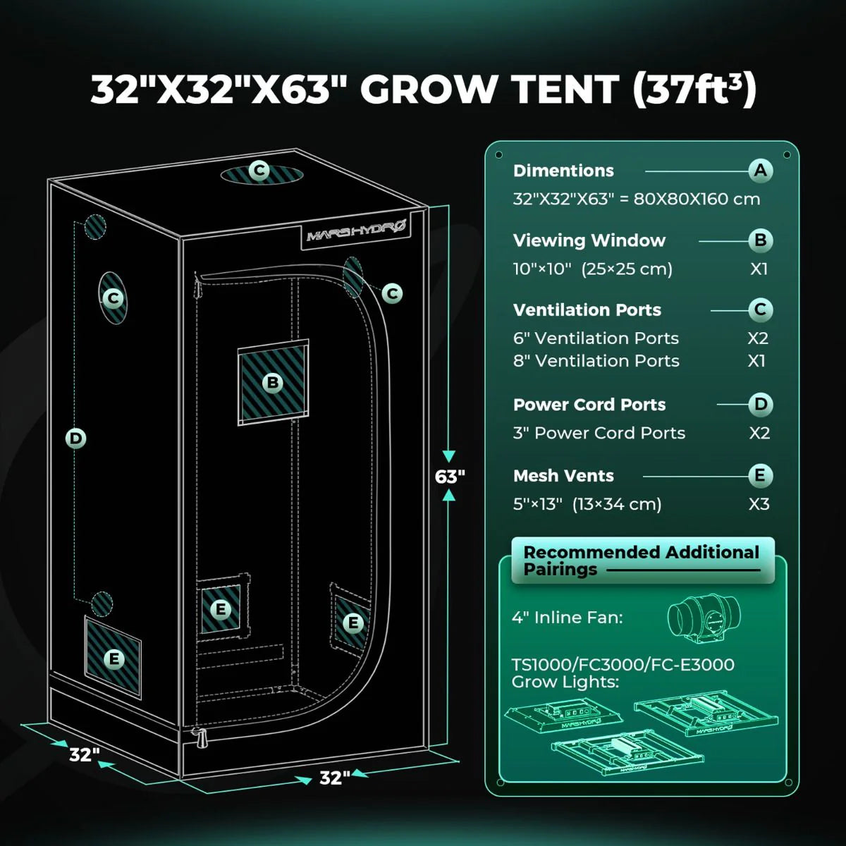 Mars Hydro TS1000 150W LED Grow Tent Kit with 2.6' × 2.6' Grow Tent