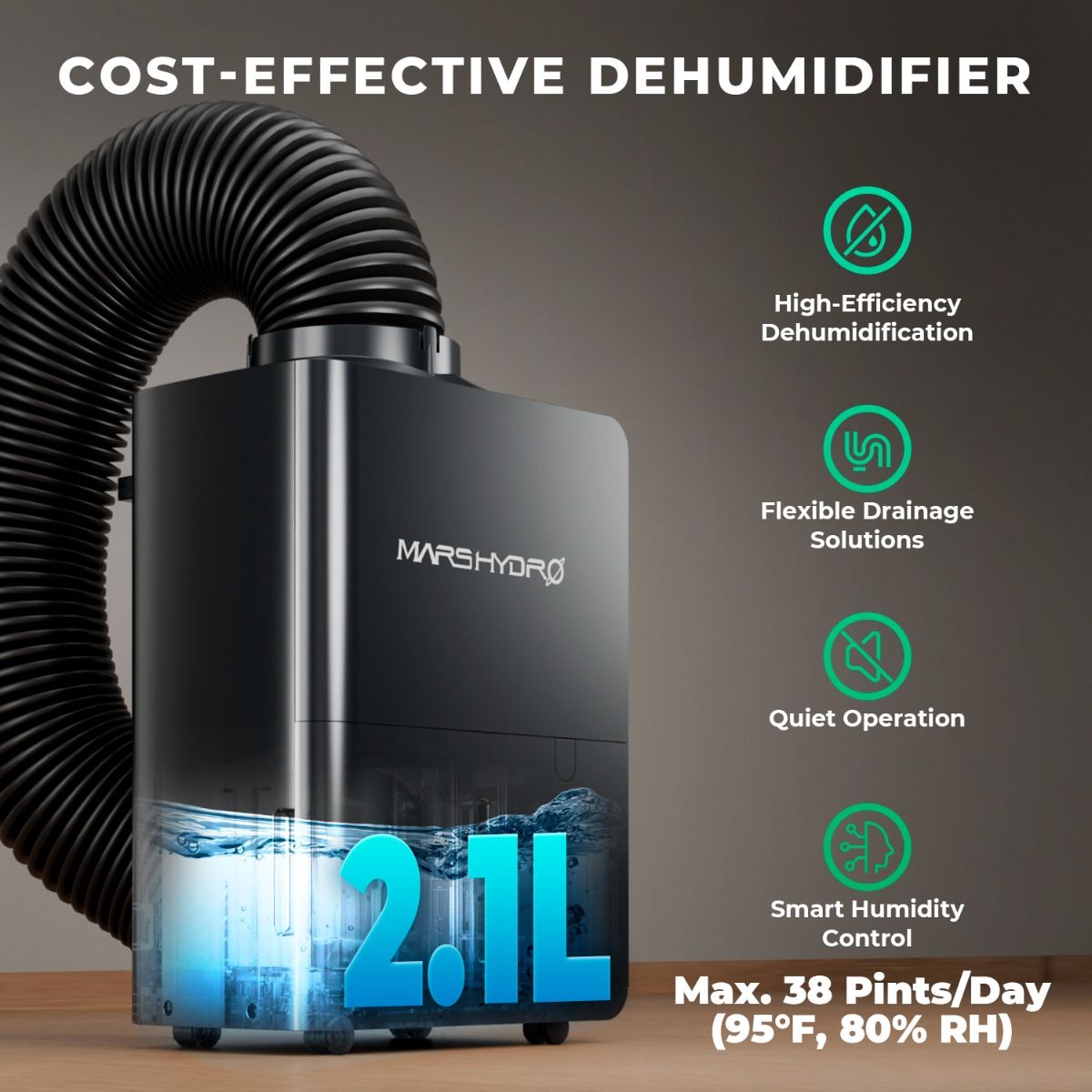 Mars Hydro 38 Pints/Day Smart Dehumidifier with iControl Controller