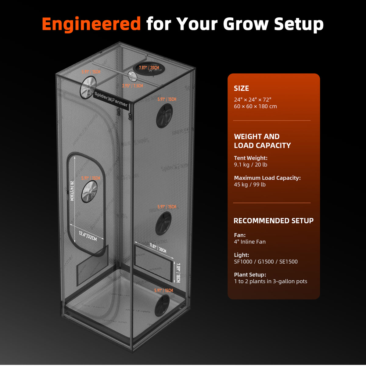 Spider Farmer Master Series 2×2 Grow Tent 24" × 24" × 72"