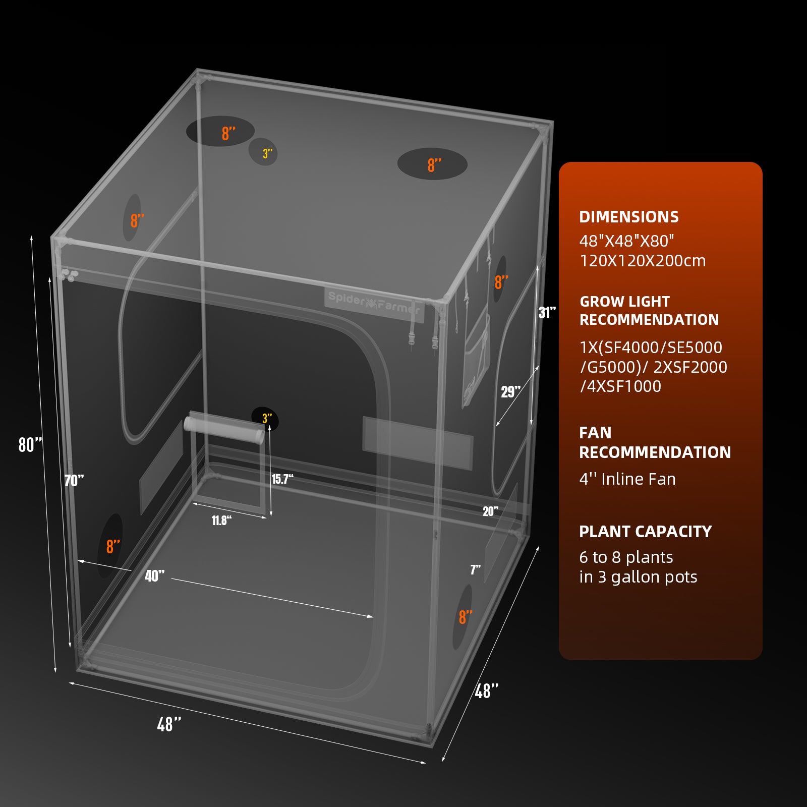 Spider Farmer G5000 480W Smart Grow Tent Kit with 4' × 4' Grow Tent