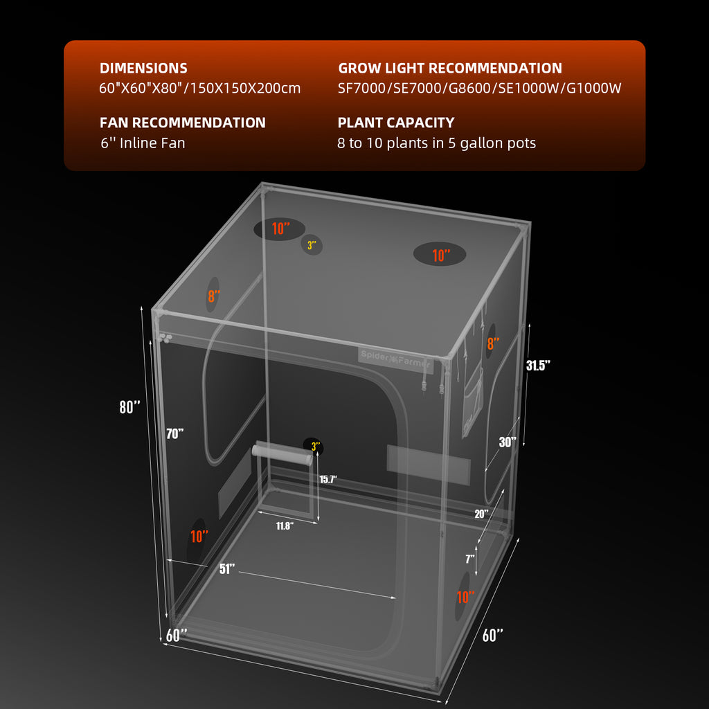 Spider Farmer SF7000 650W LED Grow Tent Kit with 5' × 5' Grow Tent and Smart GGS Controller