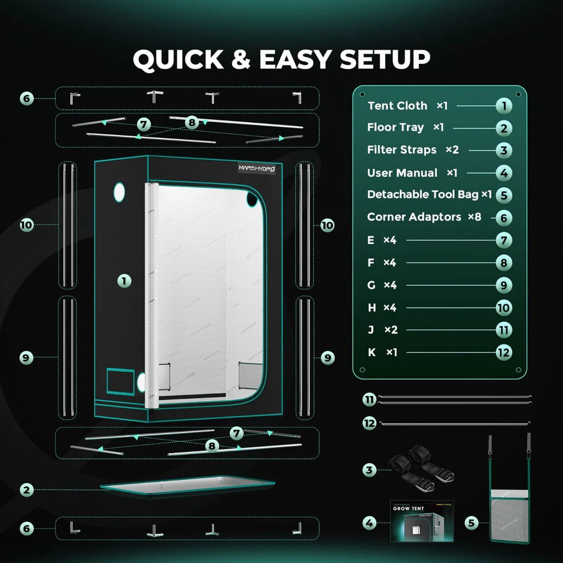 Mars Hydro TSL2000 300W LED Grow Tent Kit with 2' × 4' Grow Tent