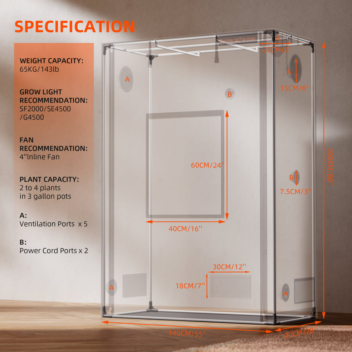 Spider Farmer Pro White 4.6×2.3×6.5 Grow Tent 2000D