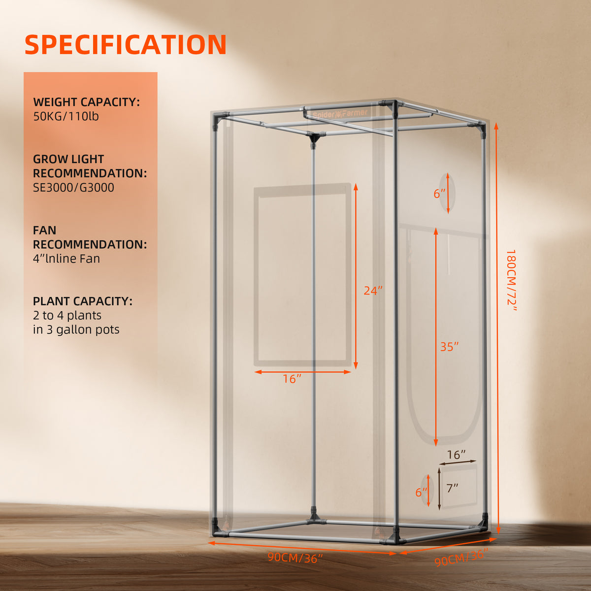 Spider Farmer Pro White 3×3×6 Grow Tent 2000D
