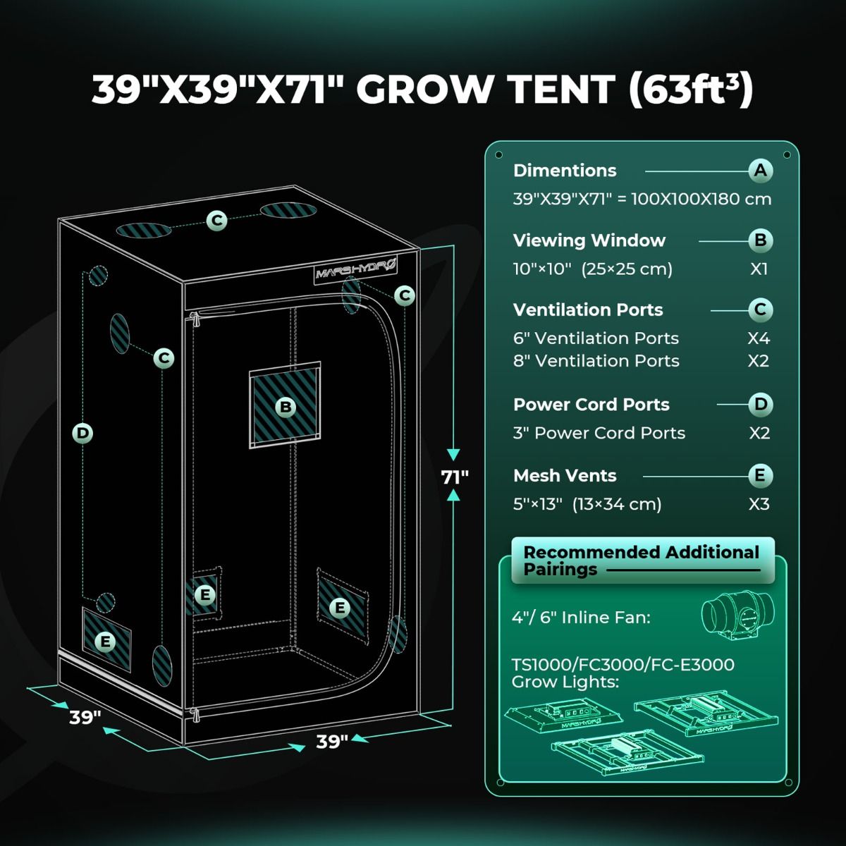 Mars Hydro FC3000 300W LED Grow Tent Kit with 3.3' × 3.3' Grow Tent