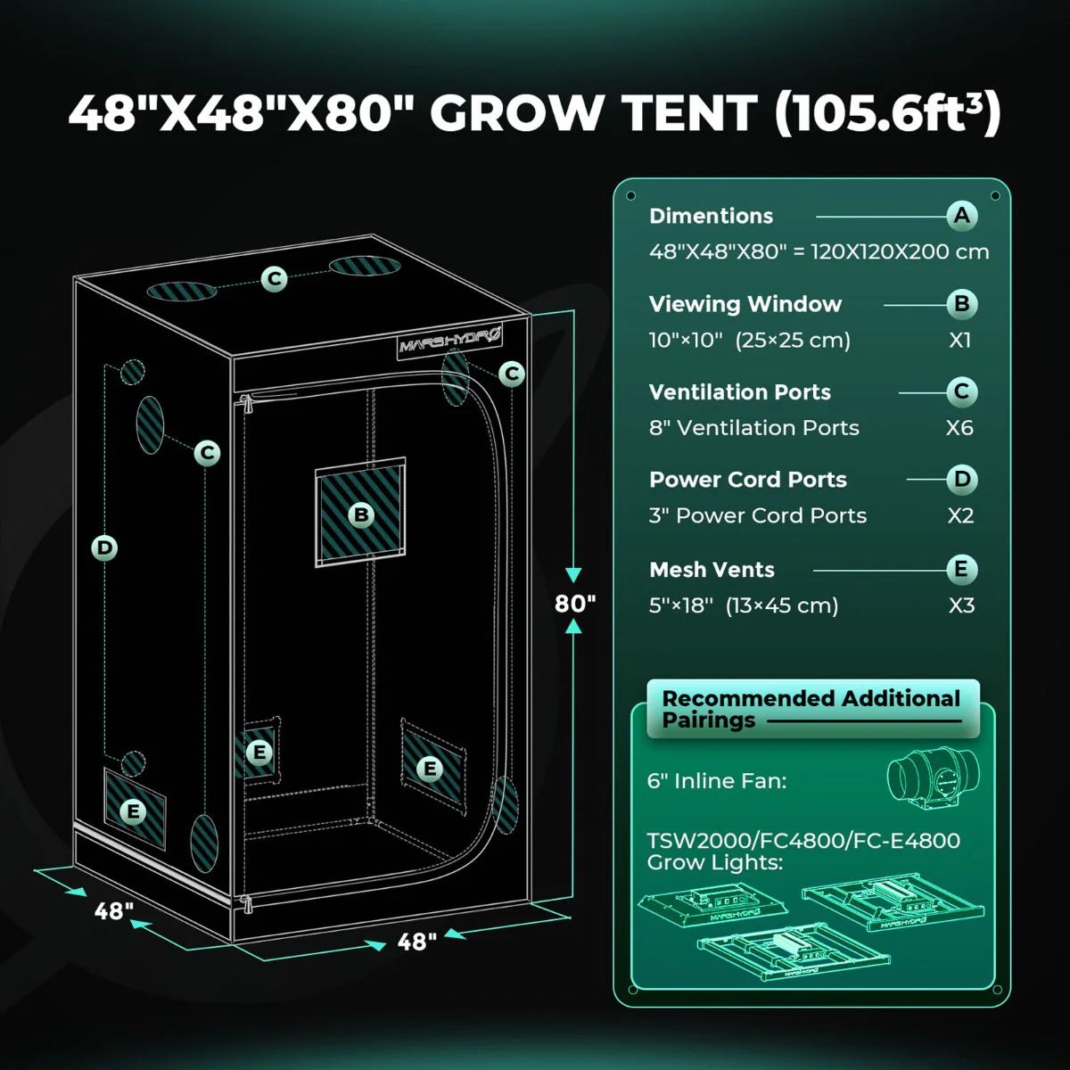 Mars Hydro TSW2000 300W LED Grow Tent Kit with 4' × 4' Grow Tent