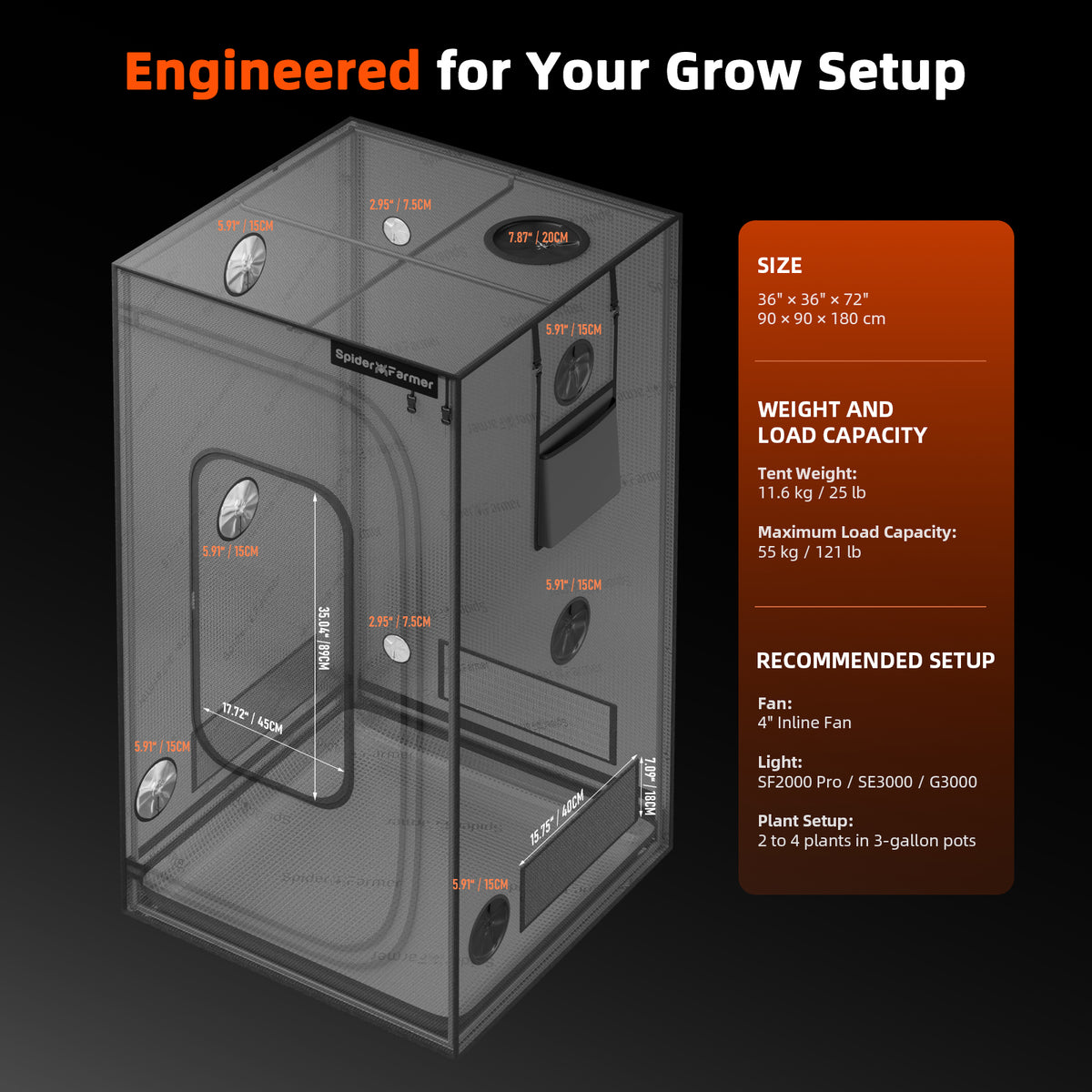 Spider Farmer Master Series 3×3 Grow Tent 36" × 36" × 72"