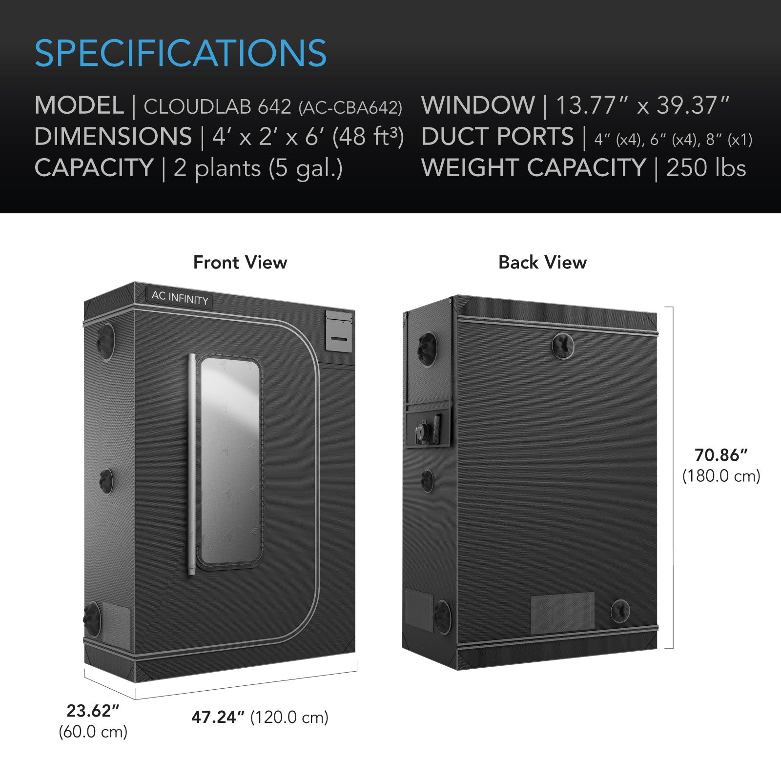 AC Infinity CLOUDLAB 2' x 4' Indoor Grow Tent