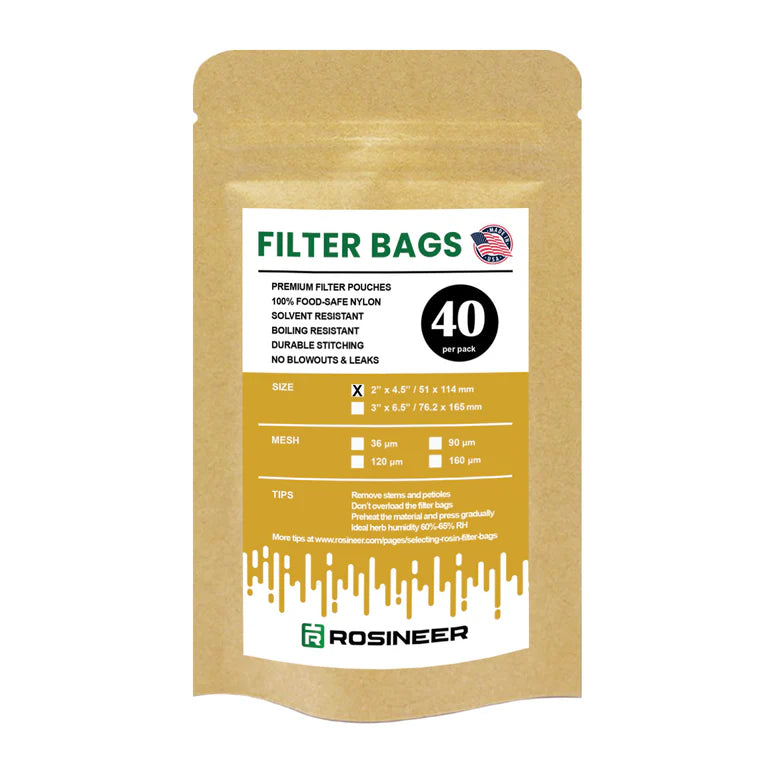 Rosineer Premium Rosin Filter Bags (2" × 4.5", 40 Pack)