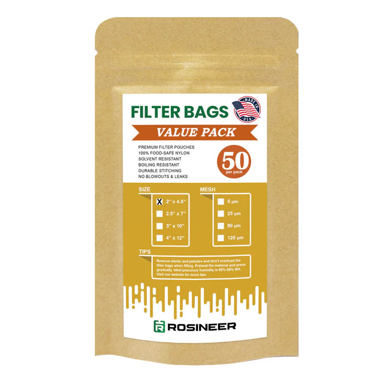 Rosineer Premium Rosin Filter Bags (2" × 4.5", 50 Pack)