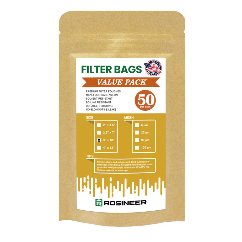 Rosineer Premium Rosin Filter Bags (3" × 10", 50 Pack)