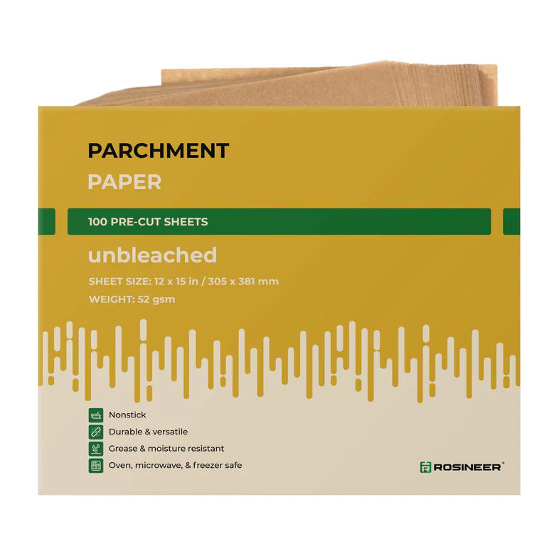 Rosineer Non Stick Unbleached Parchment Paper 100 Sheet Pack 12 x 15 Inch