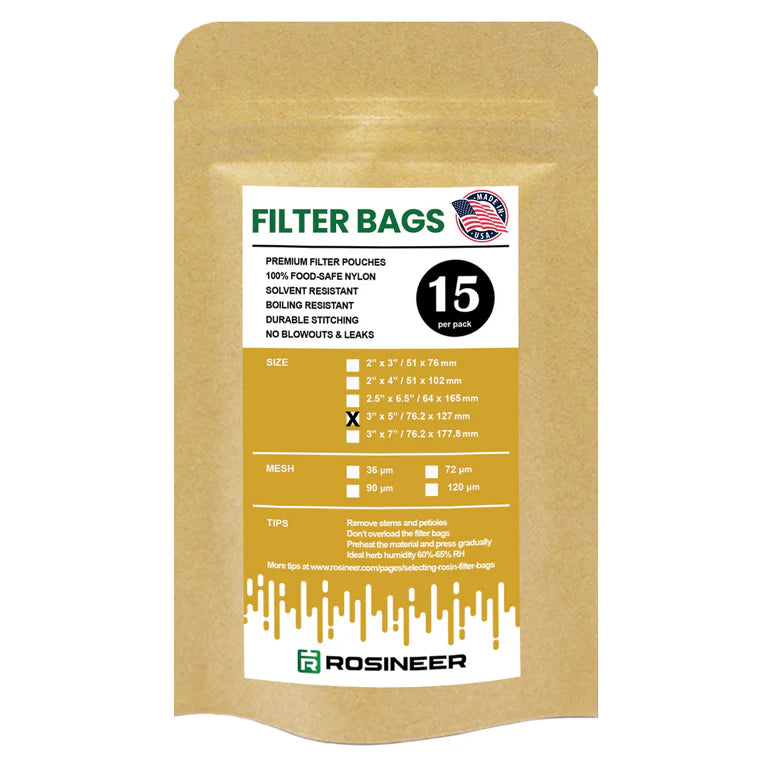 Rosineer Premium Rosin Filter Bags (3" × 5", 15 Pack)