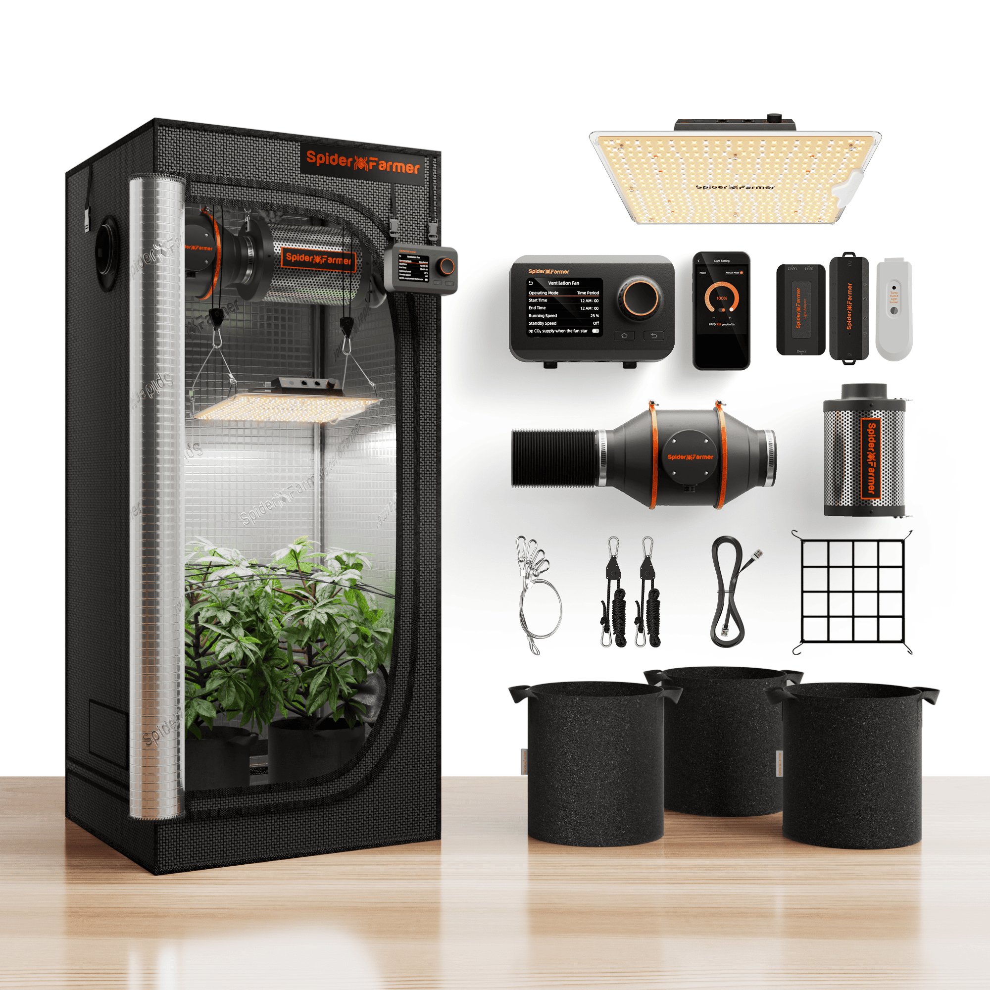 Spider Farmer SF1000D 100W LED Grow Tent Kit with 2' × 2' Tent and GGS Controller