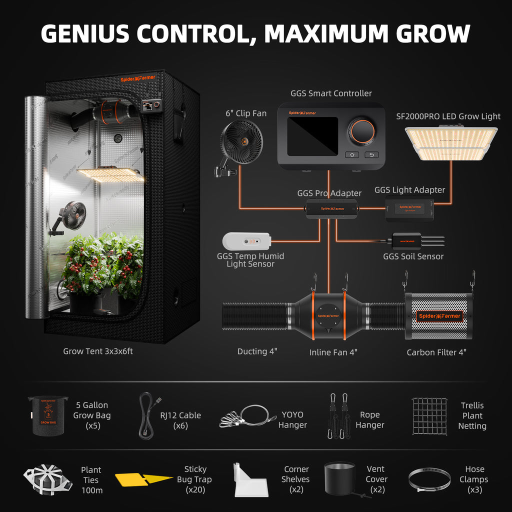Spider Farmer SF2000 Pro 200W Smart Grow Tent Kit with 3' × 3' Grow Tent and GGS Controller