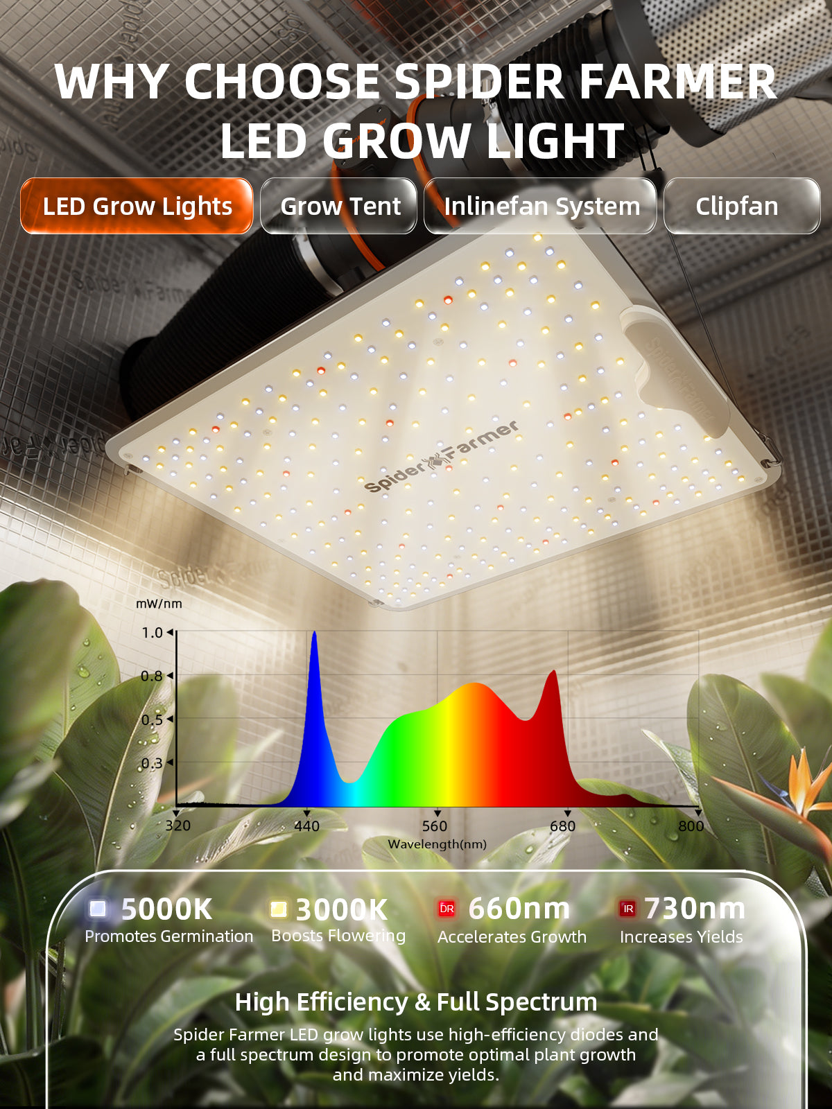 Spider Farmer SF1000 100W LED Grow Tent Kit with 2.3' × 2.3' Tent and GGS Controller