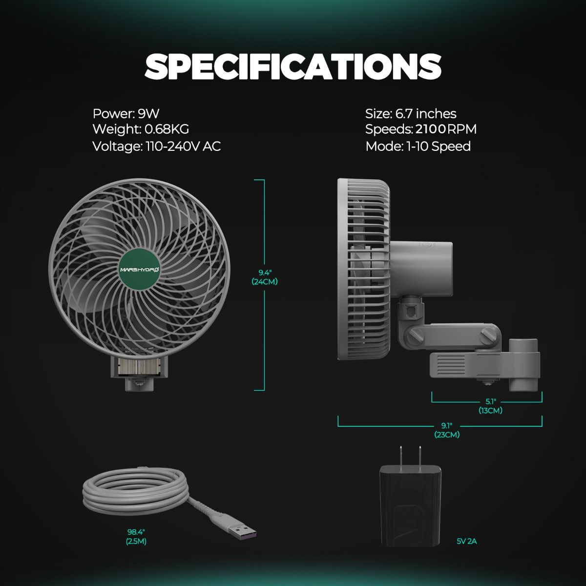 Mars Hydro 6 Inch Oscillating Clip Fan