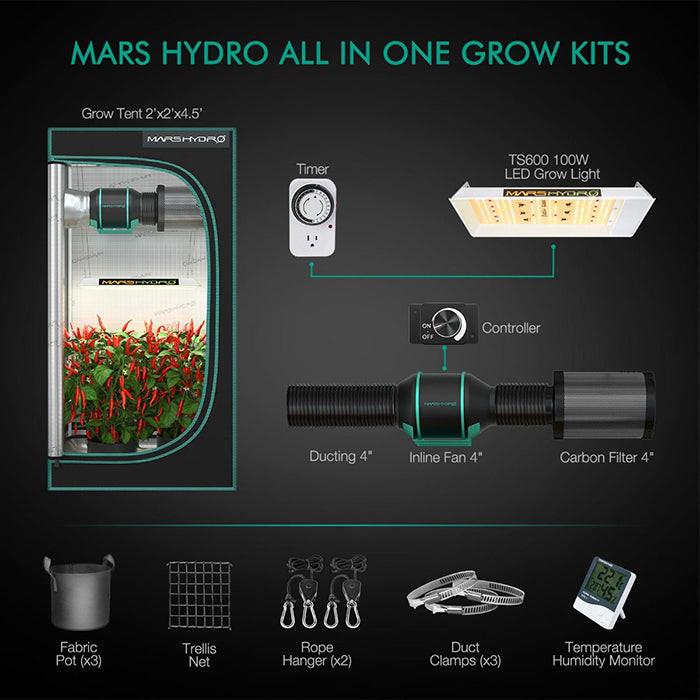Mars Hydro TS 600 LED Grow Tent Kit with 2' × 2' Grow Tent