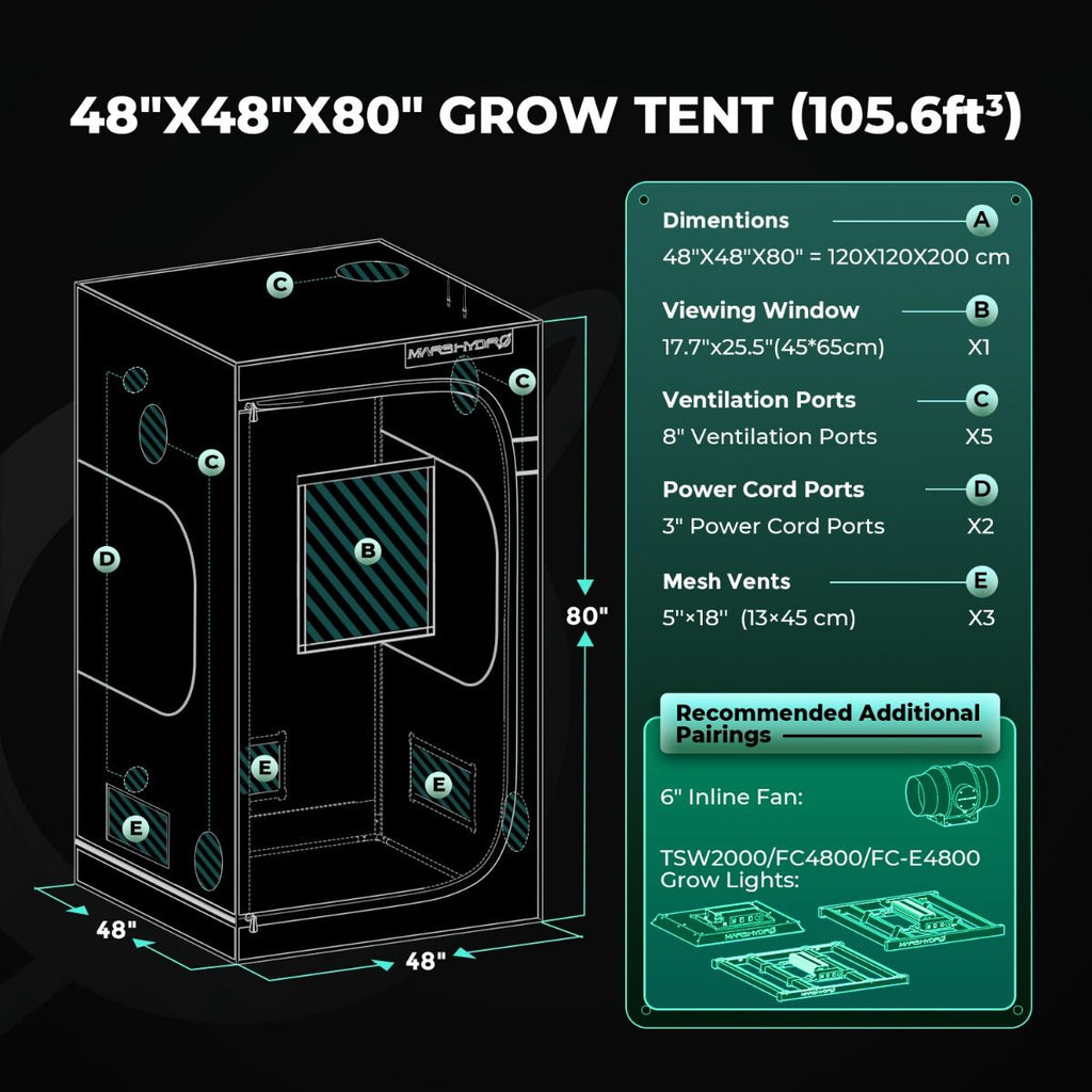 Mars Hydro 4x4 Grow Tent Pro 48" × 48" × 80" 2000D