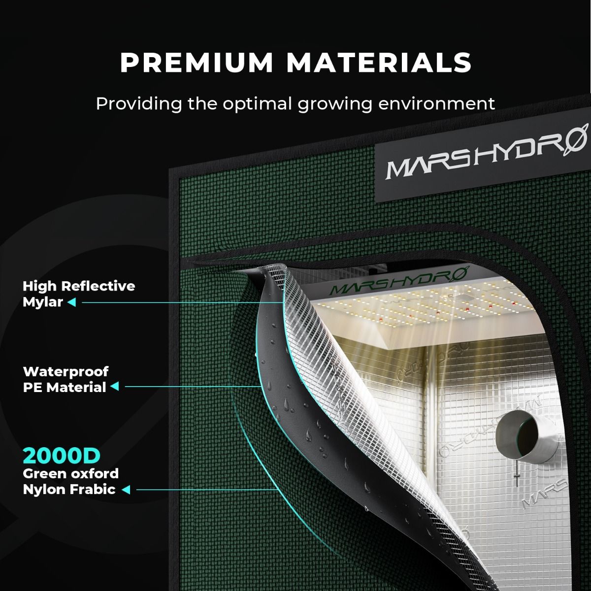 Mars Hydro 3.3x3.3 Grow Tent Pro 39" × 39" × 71" 2000D